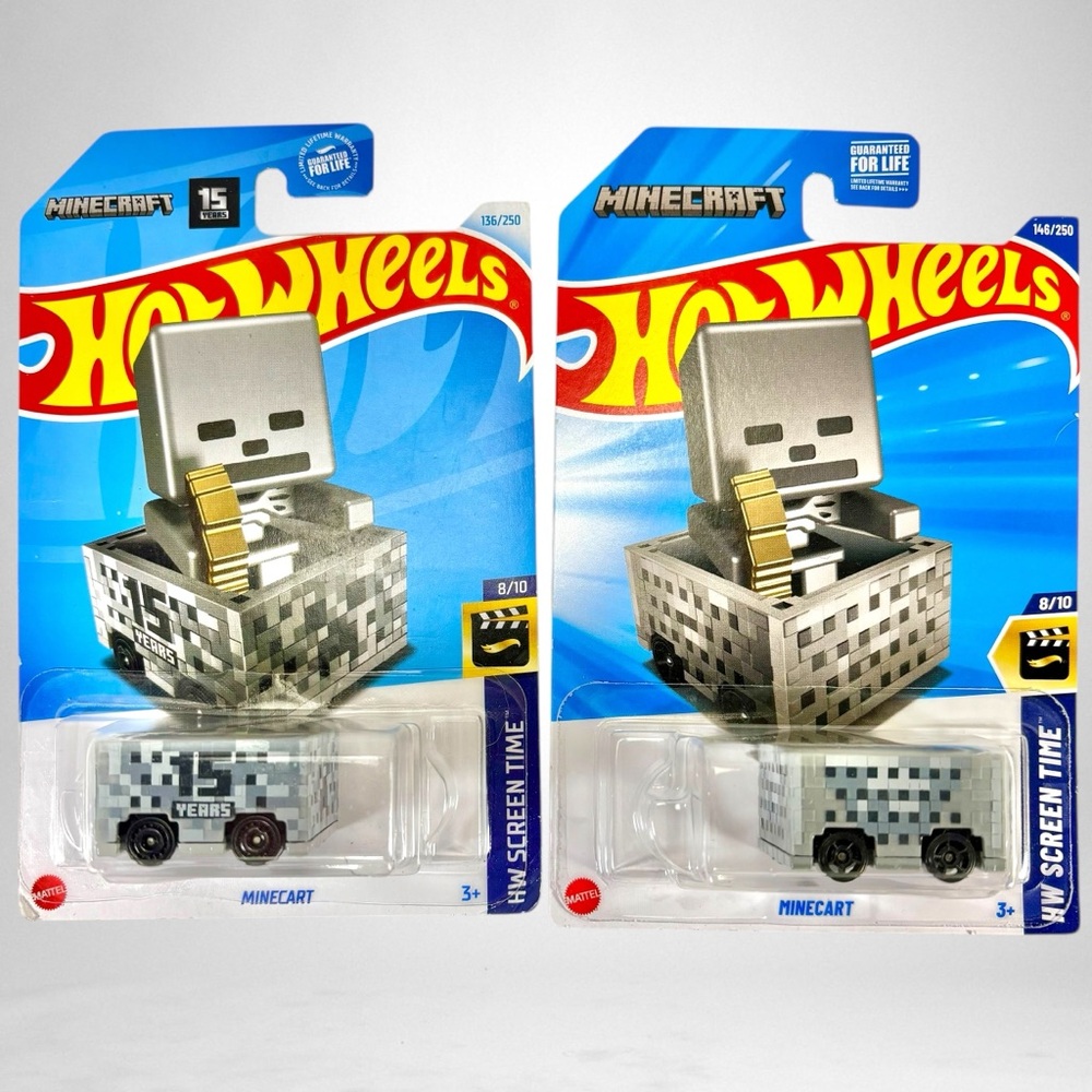 2021 & 2024 Hot Wheels HW Screen Time Minecraft Minecart 15 Years Set of 2